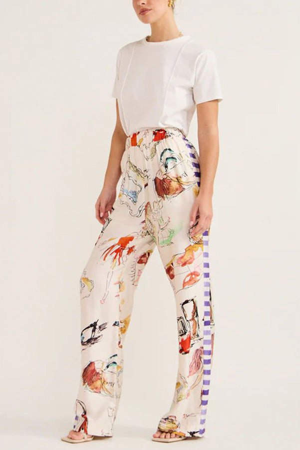 Autumn New Graffiti Printing Shirt Trousers Fashion Street Suit Two-piece Set For Women